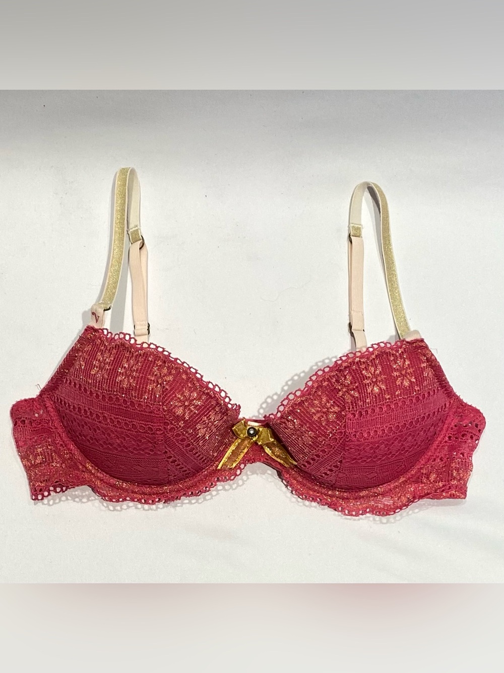 Victoria's Secret Lace Push-Up Bra in Raspberry with Gold Accent